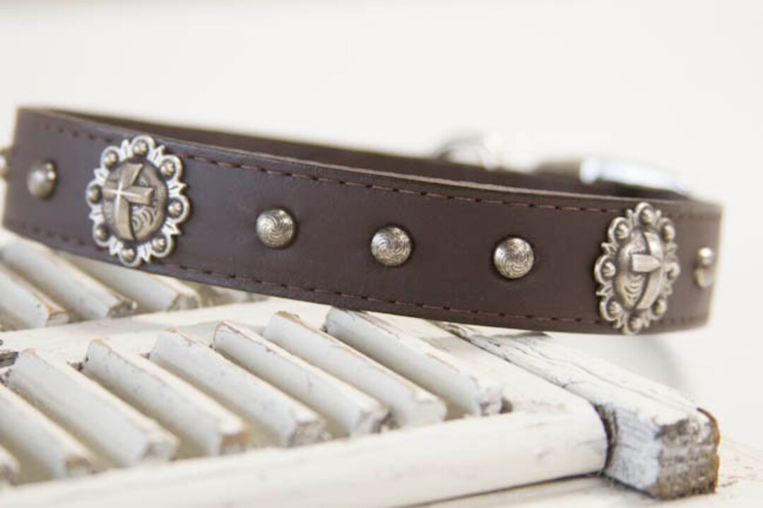 Leather Dog Collar Dog Collar Cross Concho Collar 1 Inch Etsy
