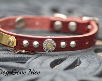 Gepersonaliseerde leren hondenhalsband, Winchester Concho, handgemaakt