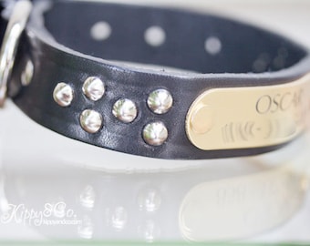 Leather Dog Collar, Black Leather Dog Collar, Personalized Leather Collar, 1 inch wide, Studded Collar Dog, Soft Leather Collar, Dog Collar