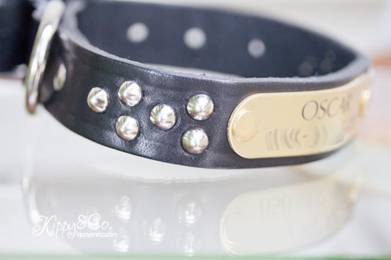 Leather Dog Collar, Black Leather Dog Collar, Personalized Leather Collar, 1 inch wide, Studded Collar Dog, Soft Leather Collar, Dog Collar image 1