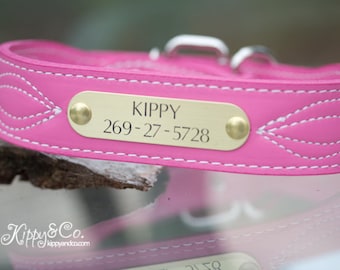 Leather Dog Collar, Leather Dog Collar with name plate, Pink Leather Collar, Personalized Leather Collar, Dog gift for Dogs, Dog Collar