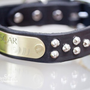 Leather Dog Collar, Black Leather Dog Collar, Personalized Leather Collar, 1 inch wide, Studded Collar Dog, Soft Leather Collar, Dog Collar image 2