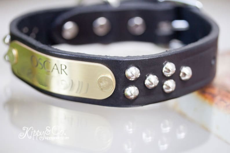 Leather Dog Collar, Black Leather Dog Collar, Personalized Leather Collar, 1 inch wide, Studded Collar Dog, Soft Leather Collar, Dog Collar image 2