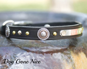 Leather Dog Collar, Dog Collar, Name id Collar, Dog Collar Leather,  3/4 inch, Soft Leather Collar, Personalized Collar, Concho Dog Collar