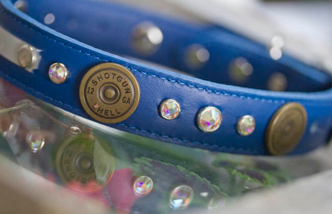 Blue Leather Dog Collar Hunting Dog Collar Shotgun Shell Dog Etsy