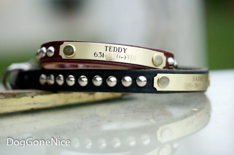 Leather Dog Collar Personalized, Small Leather Dog Collar, Studded Collar, Personalized Dog Collar, Thin Leather Dog Collar, 1/2 inch wide image 2
