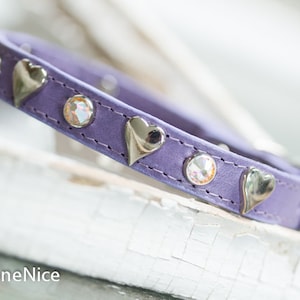 Heart Crystal Dog Collar, Leather Puppy Collar, Crystal Dog Collar, Heart Crystal Dog Collar, Leather Dog  Collar with hearts, Small Dog