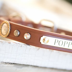 Natural Leather Dog Collar, Personalized Dog Collar, Concho Dog Collar, Leather Dog Collar, Collar with Name, Custom Dog Collar, Dog Collar