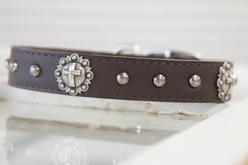 Leather Dog Collar Dog Collar Cross Concho Collar 1 Inch Etsy