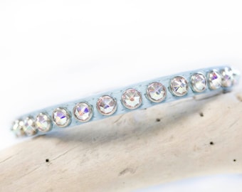 Tiny Leather Dog Collar, AB Swarovski Crystals, Chihuahua Collar (3/8 inch)