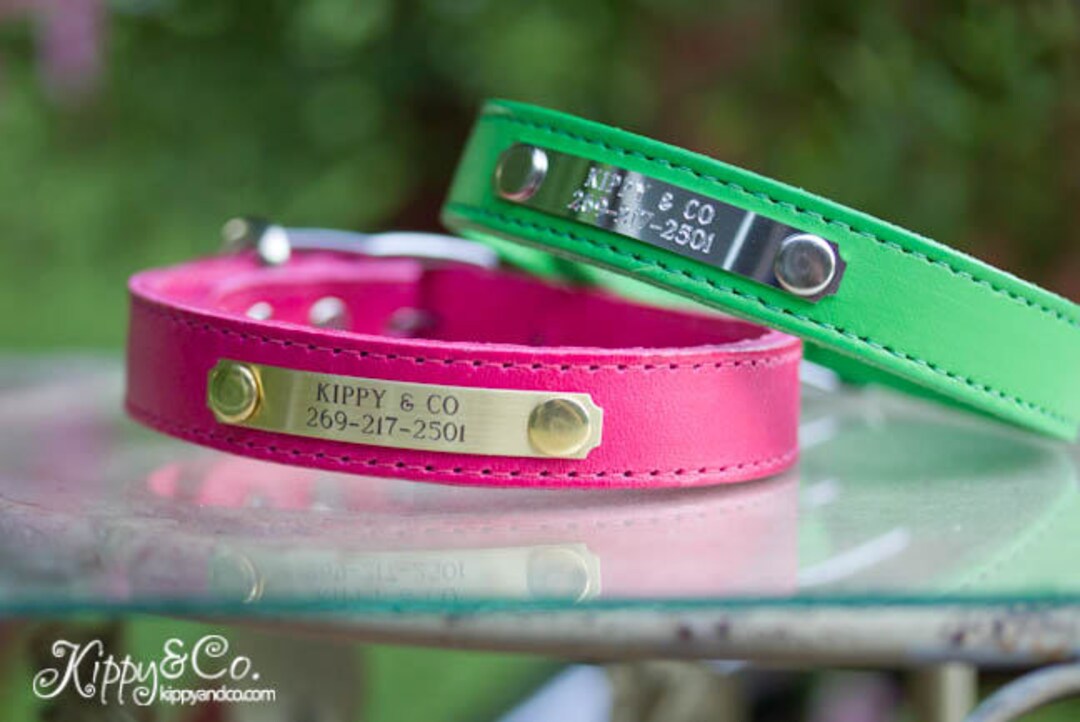 Leather Dog Collar With Name Id Collar for a Puppy Etsy