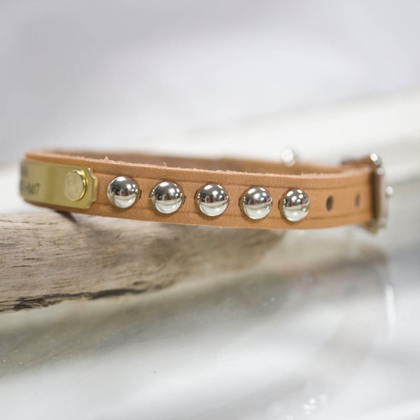 Personalized Thin Leather Dog Collar, Studded, Soft