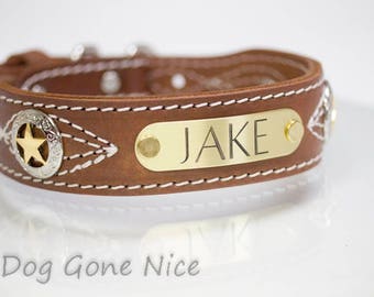 Personalized Texas Star Dog Collar, Concho Dog Collar, Big Dog Collar, Texas Star Collar with Personalized Name Plate, Custom Dog Collar