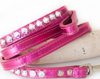 Correa de cuero cristal para perros, 1,2 m (4 pies), herrajes de níquel