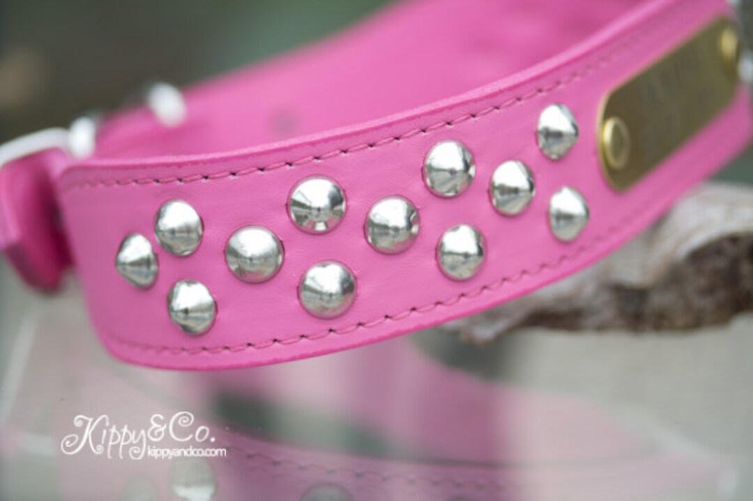 Pink Leather Collar 1.5 Inch Wide, Pink Collar With Personalized Name