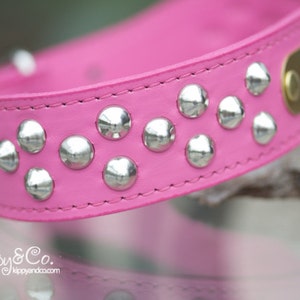 Pink Leather Collar 1.5 inch wide, Pink Collar with Personalized Name Plate, Leather Dog Collar Personalized, Pit Bull Collar, Dog Collar