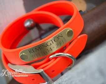 Bright Orange Hunting Dog Collar with Personalized Name Plate, Waterproof Dog Collar, Personalized Dog Collar, Dog Collar Personalized