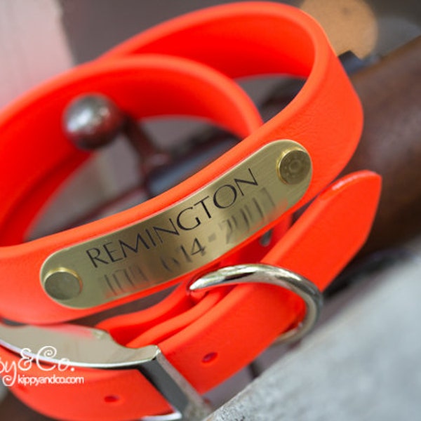 Orange Jagd Hundehalsband mit personalisiertem Namensschild, Wasserdichtes Hundehalsband, personalisiertes Hundehalsband, Hundehalsband personalisiert