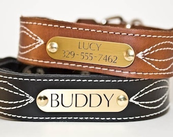 Personalisierte Leder Hundehalsband mit genähten Design, benutzerdefinierte Namensschild