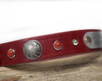 Native American Dog Collar, Leather Dog Collar, Personalized Dog Collar, Indian Leather Collar, Native Leather Collar, 1 inch wide, Native