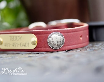 Buffalo Concho Dog Collar, Natural Leather Collar, Collar with name, Personalized Dog Collar, 1 inch Dog Collar, Engraved Leather Collar