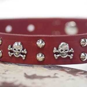 Skull Dog Collar Personalized, Biker Dog Collar, Sturgis Biker, 1 inch wide, Leather Dog Collar, Bike Week, Studded Leather, Puppy Collar