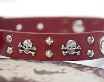 Skull Dog Collar Personalized, Biker Dog Collar, Sturgis Biker, 1 inch wide, Leather Dog Collar, Bike Week, Studded Leather, Puppy Collar