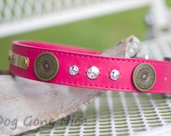 12-inch hondenhalsband, gepersonaliseerde leren hondenhalsband, 12-delige hondenhalsband met gegraveerd naamplaatje, shotgun shell-halsband, 1 inch breed