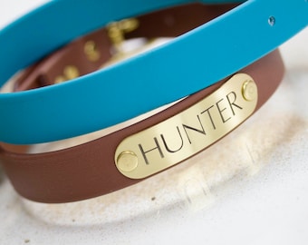 Waterproof BioThane Dog Collar – Custom Engraved Nameplate, USA Made