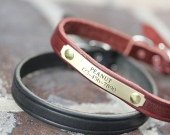 Leather Dog Collar with Name, Personalized Engraved Dog Collar, Custom Dog Collar with Name Plate, Leather Dog Collar