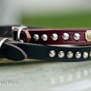 Leather Dog Collar Personalized, Small Leather Dog Collar, Studded Collar, Personalized Dog Collar, Thin Leather Dog Collar, 1/2 inch wide image 4