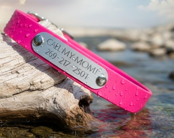 Waterproof BioThane Dog Collar with Engraved Nameplate - Odorless All-Weather Pet Neckwear - Personalized Adventure Gear