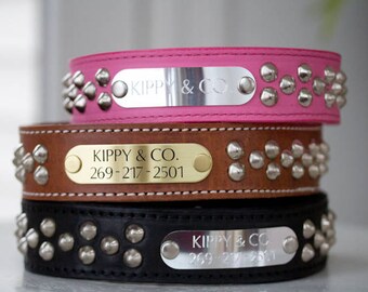 2 inch Leather Dog Collar, Personalized Dog Collar, 2 inch Studded Leather Collar, Wide Dog Collar, Engraved Leather Dog Collar, Big Collar