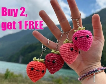 Crochet strawberry keychain