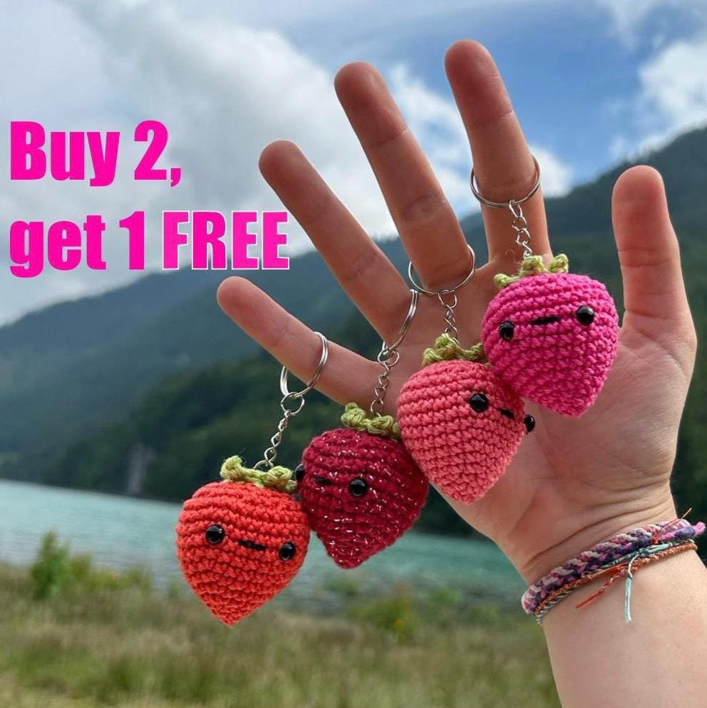 Crochet Strawberry Keychain - Etsy