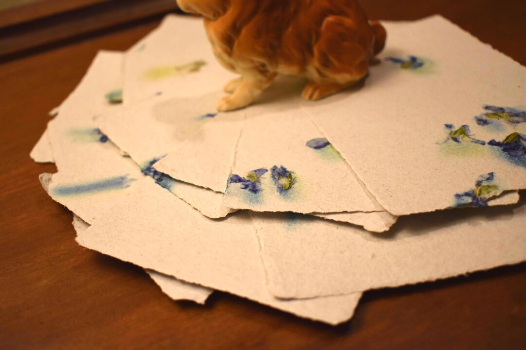 Handmade Paper With Violet Flowers, 