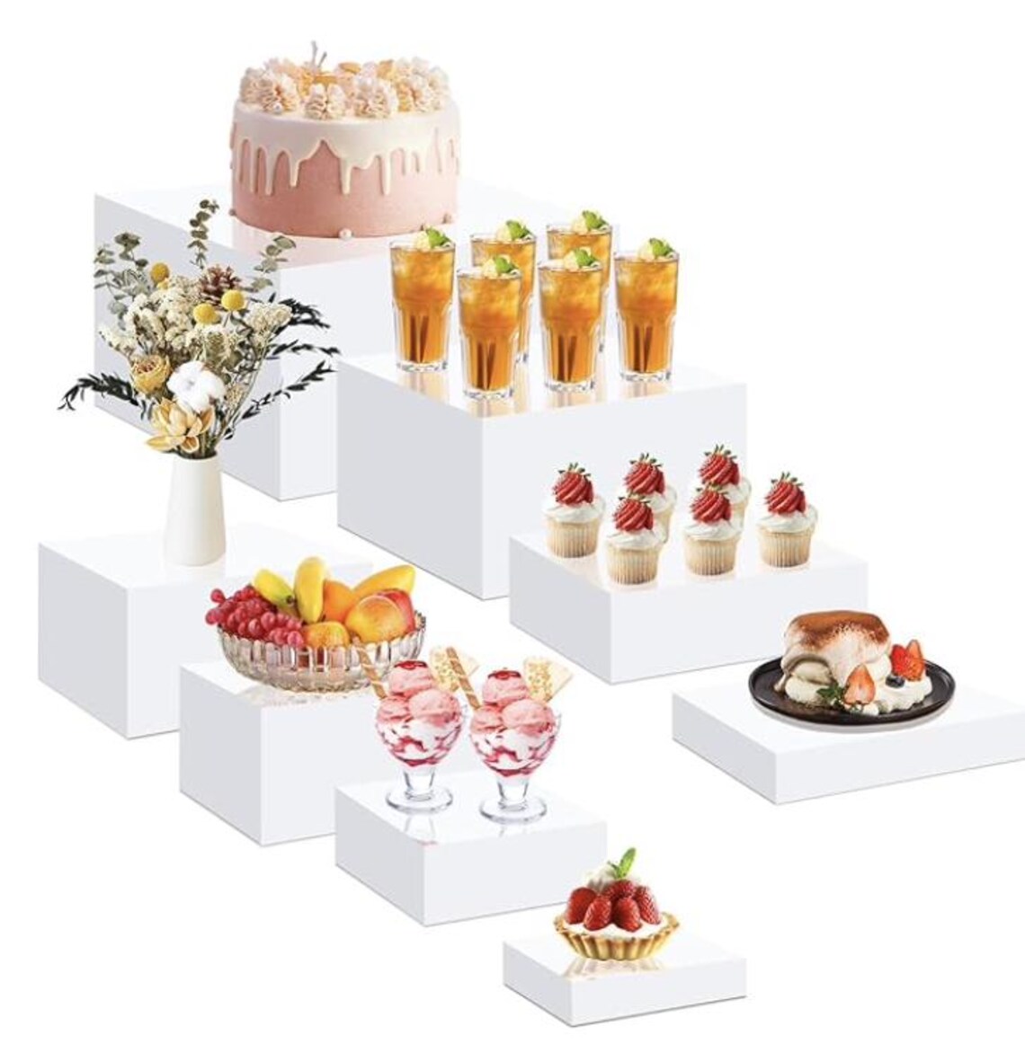 High Quality Acrylic Food Risers, SET OF 3 Display Stand, White Gloss ...