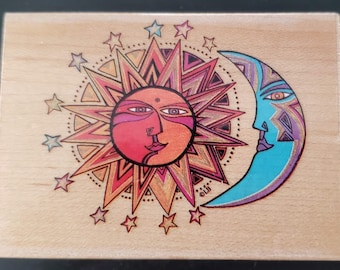 Laurel Burch Rubber Stamp Sister Sun Brother Moon 960H FREE shipping All Night Media