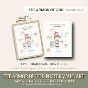 The Armor of God Printable Wall Art for Kids Printable | Christian Bible Poster | Ephesians 6 Scripture Decor | Sunday School or Homeschool