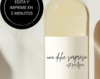 Spanish Pregnancy Announcement Wine Label: Customizable Canva Template (Digital Download) Anuncio de Embarazo, Etiqueta de Vino en Español