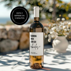 Etiqueta de Botella de Vino para Anuncio de Embarazo | Combina Bien Con Ser Abuelos | Plantilla personaliseerbaar op canvas
