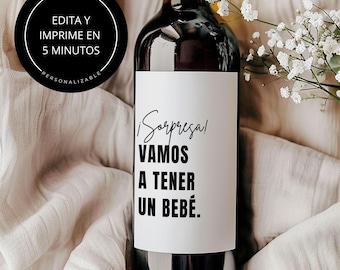 Spanish Pregnancy Announcement Wine Label: Customizable Canva Template (Digital Download) Anuncio de Embarazo, Etiqueta de Vino en Español