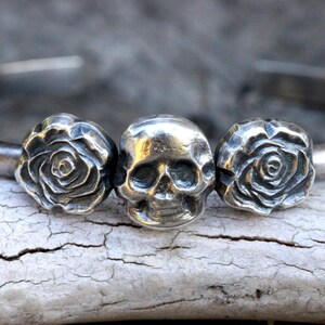 Silver Skull Bracelet Sterling Silver Cuff Bracelet Punk Jewelry Silver Skull Jewelry Skull and Roses Bracelet Skull & Roses Gothic Jewelry image 2