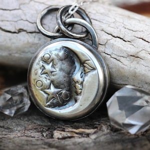 Crescent Moon Necklace Silver Moon Necklace Moon Jewelry Moon Face Jewelry Moon Face Charm Necklace Moon Charm Sterling Silver