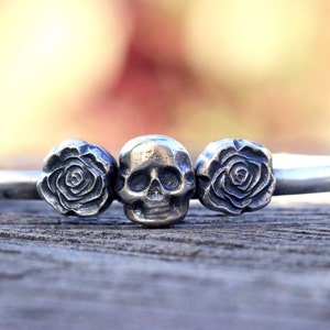 Silver Skull Bracelet Sterling Silver Cuff Bracelet Punk Jewelry Silver Skull Jewelry Skull and Roses Bracelet Skull & Roses Gothic Jewelry image 3