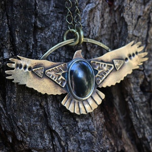 Hawk Necklace Bird Necklace Eagle Necklace Thunderbird Necklace Bohemian Necklace Brass Necklace Southwestern Jewelry Gemstone Necklace