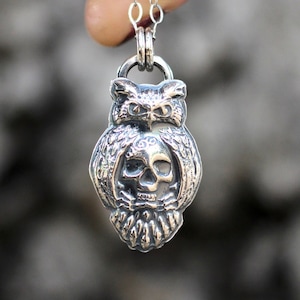 Owl Necklace Owl and Skull Necklace Sterling Silver Owl Necklace Owl Jewelry Woodland Necklace Skull Pendant Witch Necklace Witch Jewelry