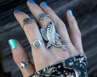 Sterling Silver Fish Ring Sterling Silver Statement Ring Koi Ring Koi Jewelry Big Ring Big Silver Ring Ocean Jewelry Statement Jewelry