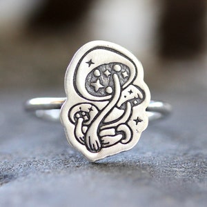 Mushroom Ring Sterling Silver Mushroom Jewelry Magic Mushroom Ring Forest Ring Fairy Ring Nature Ring Woodland Ring