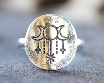 Moon Ring Sterling Silver Moon Ring Goddess Ring Triple Moon Ring Moon Phase Ring Celestial Ring Celestial Jewelry Witch Ring Witch Jewelry